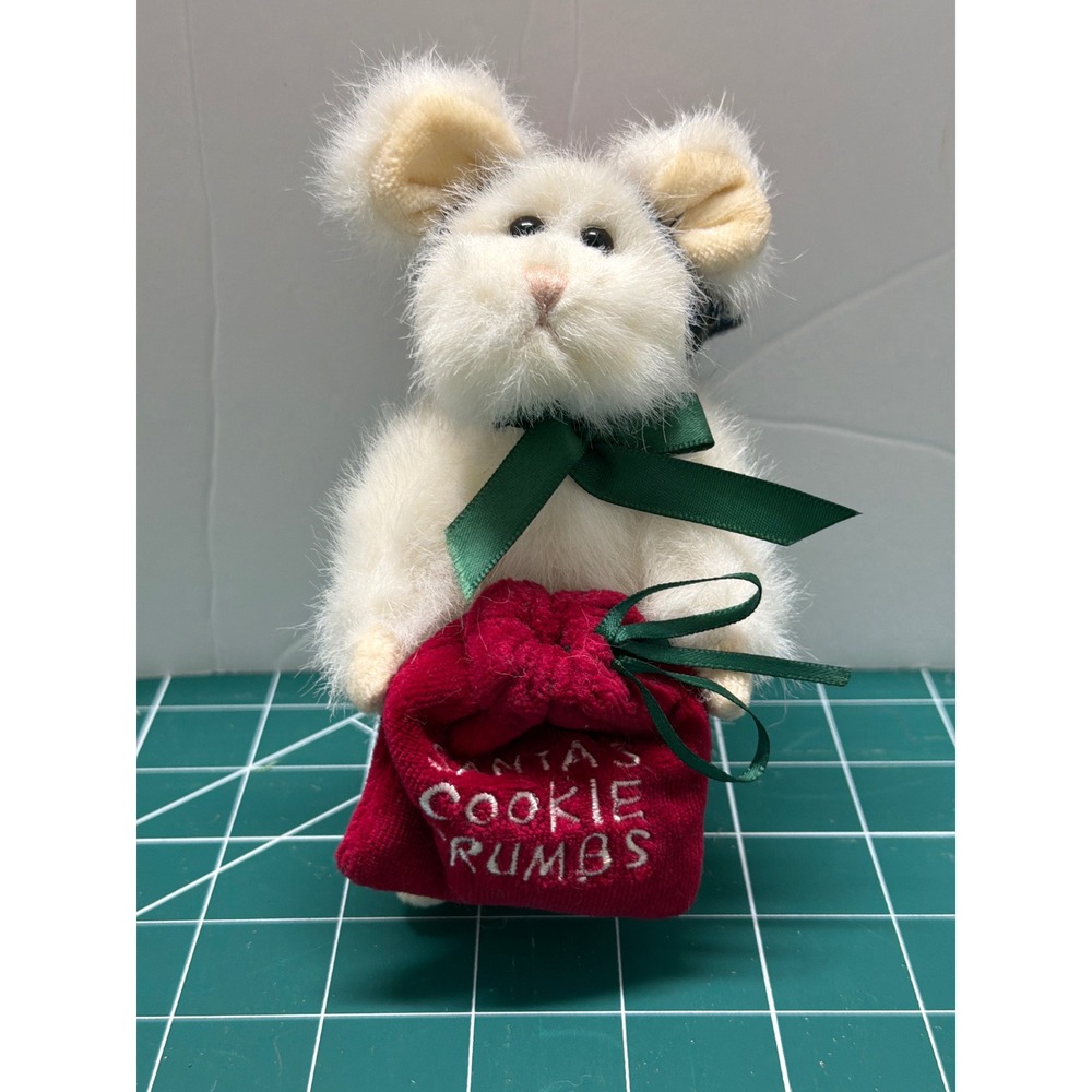 Boyds Bears Christmas Mouse Plush Santas Cookie Crumbs Plaid Hat White 6 inch